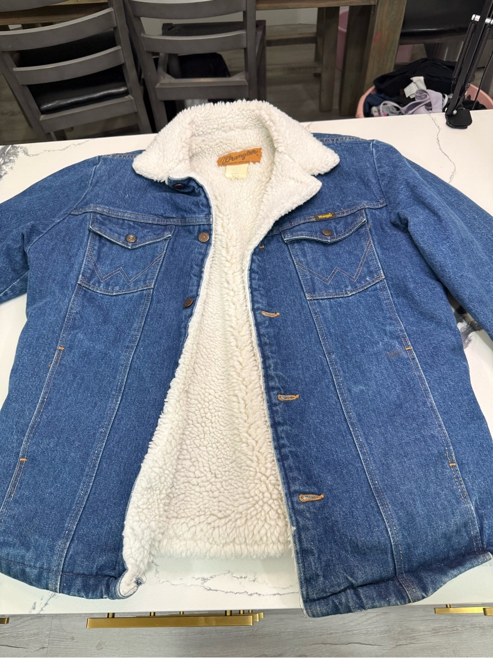 Wrangler Sherpa Lined Denim Trucker Western Cowboy Jean Jacket Sz Medium